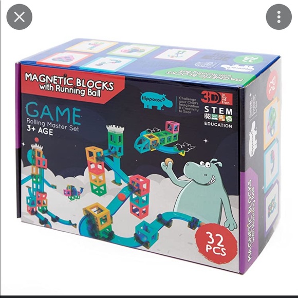 STEM kids toy, 3D magnetic building pieces and 2 wooded balls marble run toys - Picture 2 of 7